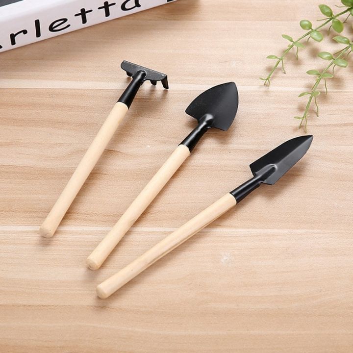 3pcs/set Mini Shovel Rake Set Wooden Handle Metal