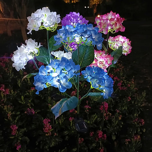 Hydrangea Rose Flower Solar Led Light Outdoor Garden