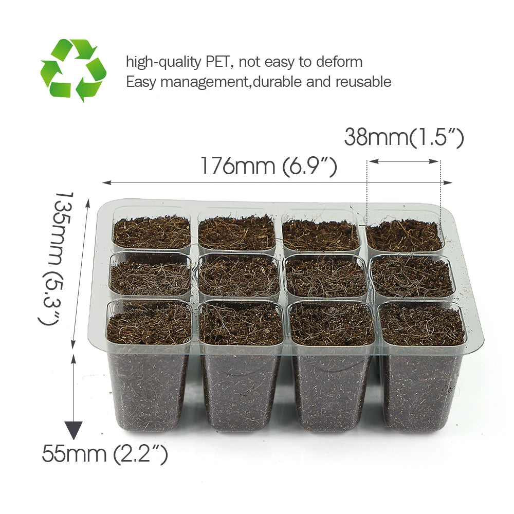 2 Packs-12-Cell PET Plastic Seed Starter Tray